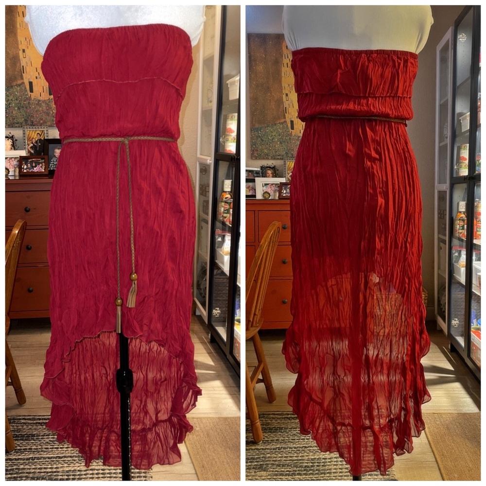 Poetry Asymmetrical Strapless Dress~ Rust